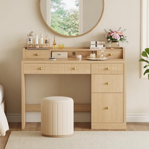 Office Desk with Drawers, 47" Wide Small Desk with File Drawer, Study Table Wood Writing Desk with Long Monitor Stand for Bedroom,Home Office