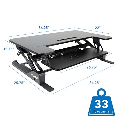 Mount-It! Standing Desk Converter - Height Adjustable Stand Up Desk with Gas Spring Riser - Wide 36 Inch Sit Stand Workstation Fits Dual Monitors – Black (MI-7926)