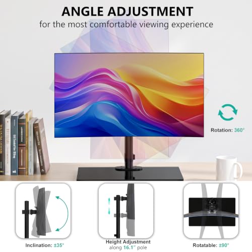 WALI Free Standing Vesa Monitor Stand for 13-32 inch Screens, up to 22 lbs - color: Black (Glass Free Stand), size: Single