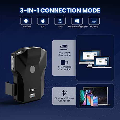Eyoyo Bluetooth QR Code Scanner 2D Wireless Back Clip Phone Barcode Scanner | Battery Level Indicator, Compatible with 4.7"-7.2" Android Phone, iPhone, UPC USB Bar Code Reader for Book Library Inventory