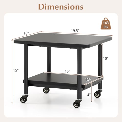 GOFLAME Under Desk Printer Stand, 2-Tier Mobile Printer Table with Storage Shelf, Metal Frame, Rolling Printer Cart Holder Storage Rack with Lockable Wheels for Home Office, Black - color: Black