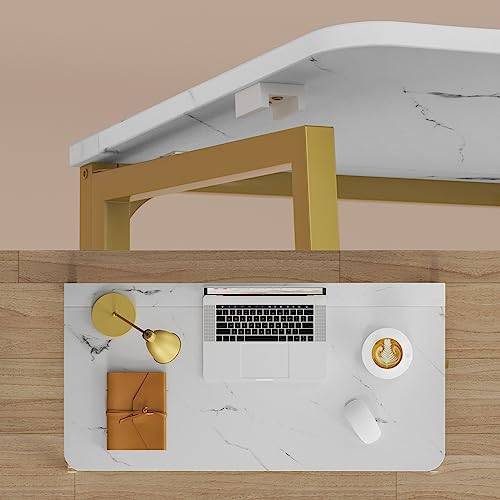 WOHOMO Folding Desk, 39.4" Foldable Computer Table for Small Spaces, Gold - color: White and Gold, size: Large Size:39.4 x 15.7