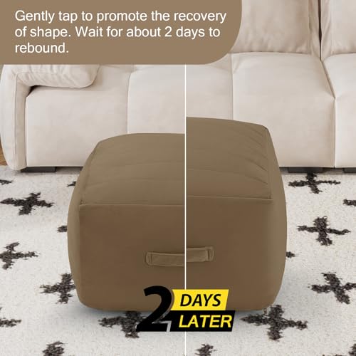 MeMoreCool Square Stuffed Pouf Ottoman Foot Rest, Floor Pouf Foot Stool with Foam Chunk Filling, Soft Stuffed Ottoman Footrest for Living Room, Light Coffee - color: Striped Light Coffee
