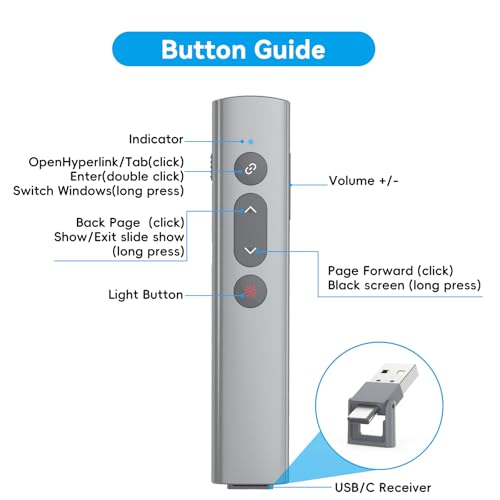 Presentation Clicker for PowerPoint, Aluminum Alloy Wireless Presenter