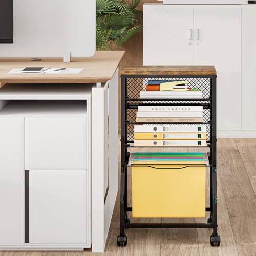 INGIORDAR 5 Tier Rolling File Cart Sliding Hanging Folder Storage Wheels | Under Desk Storage Organizer On Lockable Wheels Mesh Sliding Trays Multifunctional Clutter Cart for Office School Home