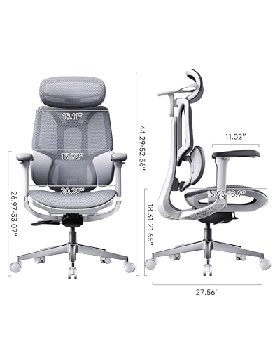 Hbada E3 Air 2026 Ergonomic Office Chair, 3-Zone Lumbar Support, Comfy Home Office Chair with Auto Recline, 4D Headrest & Armrests, 140° Tilt for Work & Relax, Grey - color: Pure Grey