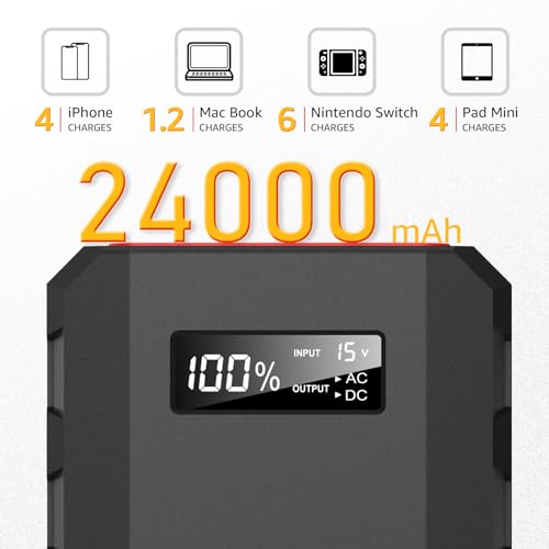 SinKeu 24000mAh Portable Power Bank with AC Outlet, 88.8Wh Portable Laptop Charger, Portable Power Station Outdoor Generators Portable for Home Backup Outdoor Emergency - color: Black and Red