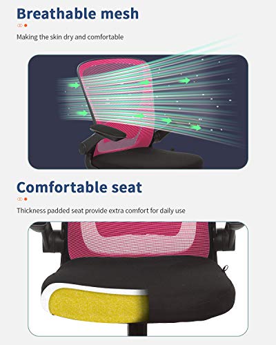 Home Office Chair Ergonomic Desk Chair Mesh Computer Chair with Lumbar Support Flip-up Arms Swivel Rolling Executive Task Chair Adjustable Chair for Adults(Pink) - color: Pink