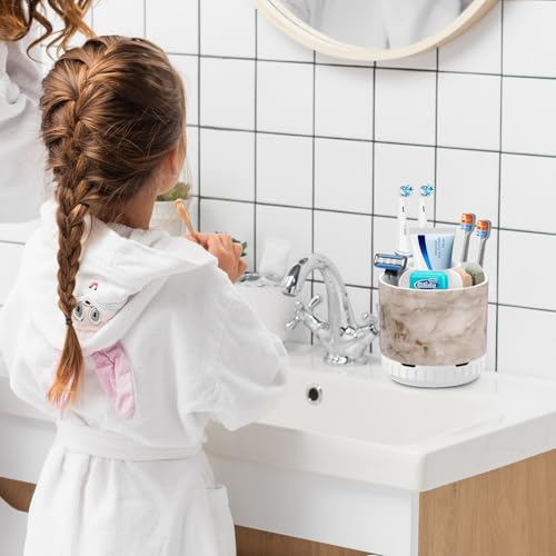GFWARE Rotating Marble Toothbrush Holder for Bathroom Organizer, Drainage - color: Marble