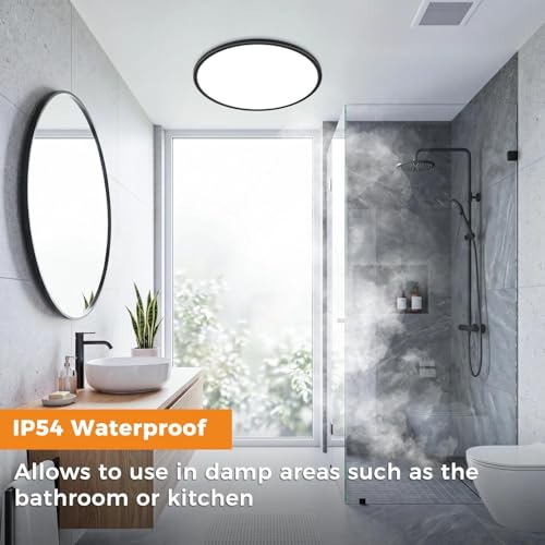 hepside 15.8INCH Big Dimmable Flush Mount Ceiling Light Fixture Black, 3CCT 3000/4500/6000K Ceiling Lamp, 36W 4200LM Super Bright Low Profile Light for Bedroom, Kitchen, Bathroom, Hallway - color: Black, size: 15.8Inch-1pack