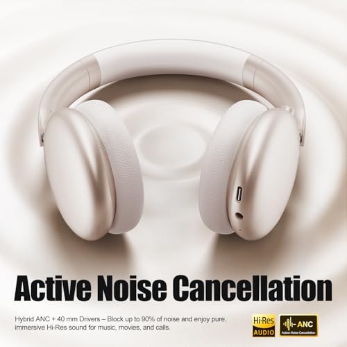 Wentronic Y06 Noise Cancelling Headphones,58H Playtime and 5 EQ Music Modes Wireless Over Ear Bluetooth Headphones with Microphone,Lossless Audio,Multipoint Connection,Foldable,Lightweight,Starlight - color: Starlight