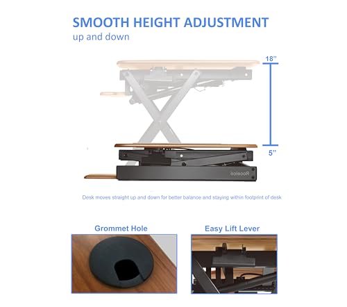 Rocelco 46" Height Adjustable Corner Standing Desk Converter with Dual Monitor Arm Mount Bundle - Sit Stand Up Tabletop Computer Workstation Riser - Extra Large Keyboard Tray - Teak (R CADRT-46-MA2) - color: Teak/Black, style: Riser + Premium Dual Mount
