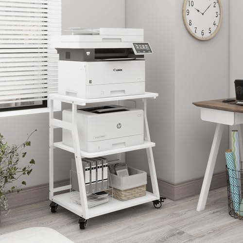Natwind 3 Tier Large Printer Stand, 24"x20", with Charging Station,White - color: White, size: 23.6''x19.7''