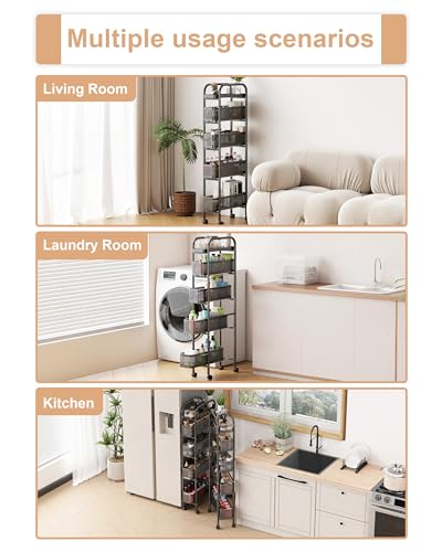 UMDONX 5-Tier Narrow Mobile Storage Cart with Pull-Out Baskets - color: Black, size: 5 Tier