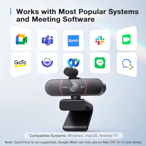 EMEET C960 4K Webcam with Tripod, 3 Adjustable Height, 360° Swivel Head - style: 4K Tripod