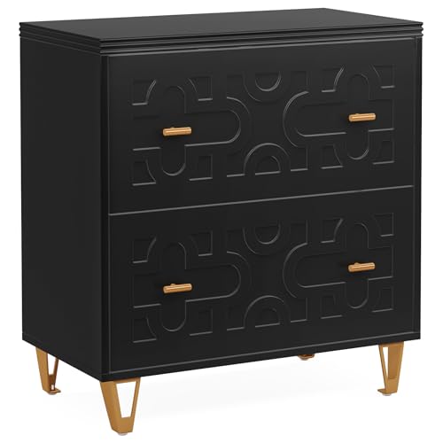 Tribesigns 2-Drawer Lateral File Cabinet, Black and Gold | Modern, Legal/Letter/A4 Size, Large Storage, Printer Stand, Home Office - color: Black & Gold