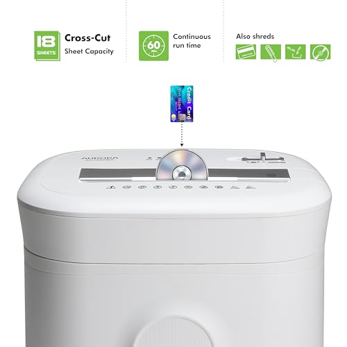 Aurora AU1802XA Anti-Jam 18-Sheet Crosscut Paper and CD/Credit Card Shredder/ 6-Gallon Pullout Basket / 60 Minutes Run Time - style: 18-Sheet Cross-Cut