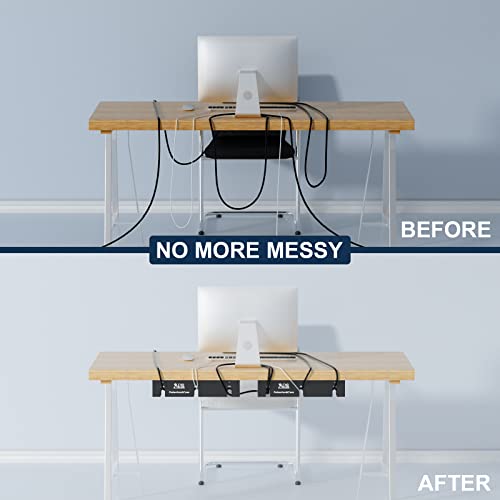 Qiyuan Under Desk Cable Management Tray, 2-Pack No-Drill 16" Cord Organizer | for Standing Desk or Table, Power Strip Holder, Cable Hider, Holds 15lbs, Clamp & Adhesive Mount, Indoor Outdoor, Aluminum