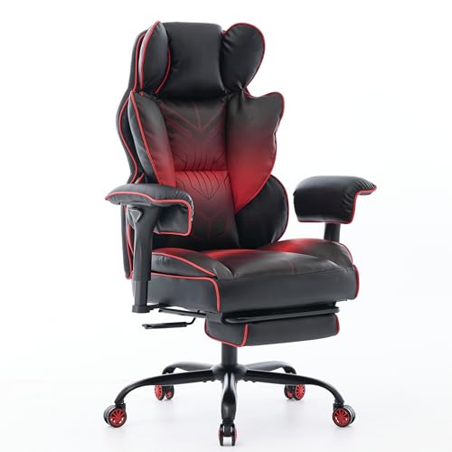 Big and Tall Gaming Office Chair 400lbs - Heavy Duty Ergonomic Computer Desk Chair with Footrest, Adjustable Armrests, High Back PU Leather with Racing Style (Black/Red) - color: Red / Black