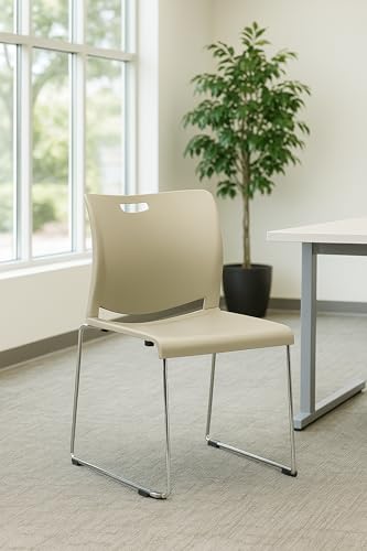Stacking Sled Base Guest Chairs – Pack of 4 | Ergonomic Polypropylene Seat, Chrome Metal Frame, 275-lb Capacity | Stackable Waiting Room, Classroom, Office & Lobby Chairs - color: Beige