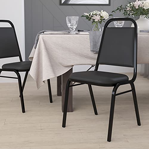 Flash Furniture Hercules Trapezoidal Back Stackable Banquet Chair, Black - color: Black Vinyl/Black Frame, size: Set of 1