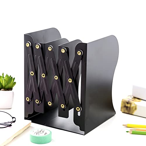 Adjustable Bookends Metal Book Ends for Heavy Book Holder Heavy Duty Bookends Nonskid Bookcase Desktop Book Organizer Binder Holder - color: Simple Black