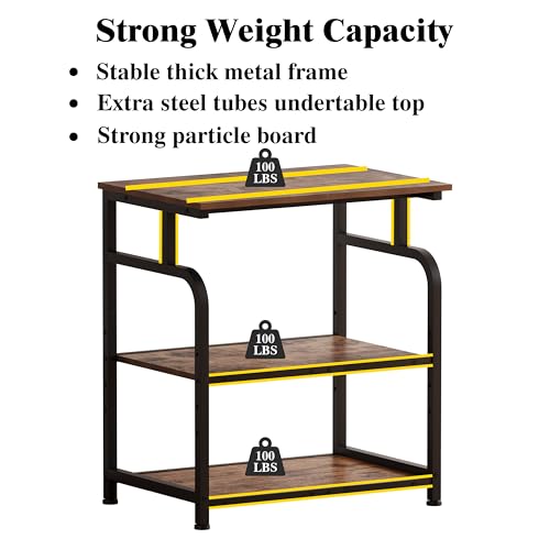 Unionly Large Rolling Printer Stand with Height Adjustable Shelf and Wheels | 3-Tier Rolling Printer Cart with Wheels, Heavy-Duty Wood Printer Table with strudy steel frame for Home Office,Rustic Brown - color: Rustic Brown