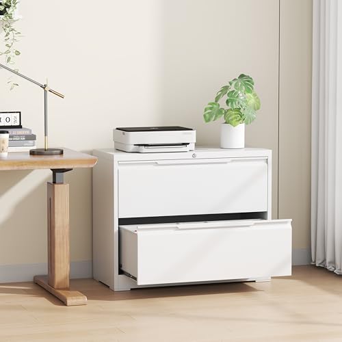 2 Drawer Metal Lateral File Cabinet with Lock for Home Office | 35.5 Inch Spacious Tabletop,Adjustable Hanging,for Letter/Legal/F4/A4 Size,Fast Easy Assemble,220 LBS Weight Capacity,White - color: White, size: 15.7"D x 35.4"W x 28"H(2 Drawers)
