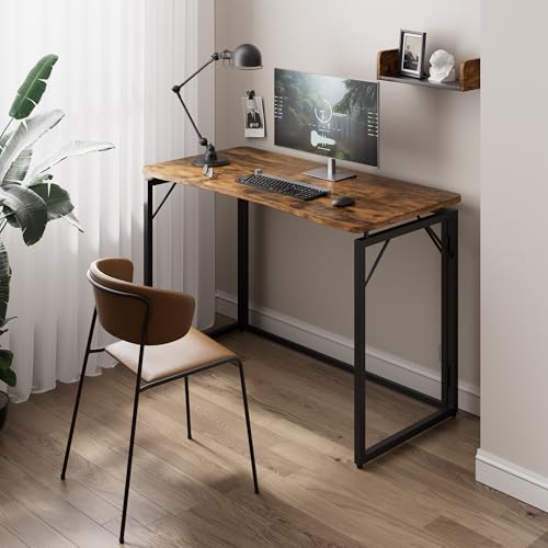 JOYMOOP 40" Rustic Brown Folding Desk No Assembly, Wooden Top, Middle Size - color: Rustic Brown, size: 40" Width