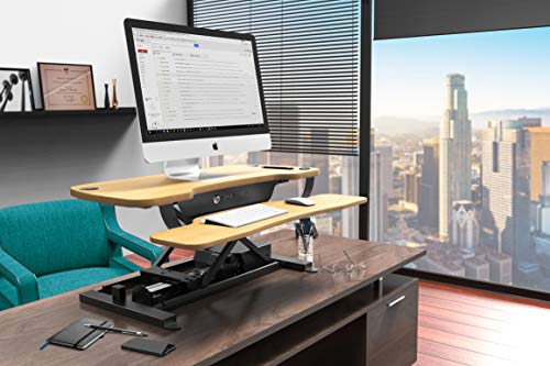 VERSADESK PowerPro 36” x 24” Standing Desk Converter | 36 Inch Electric Height Adjustable Sit to Stand Desk Riser w/Keyboard Tray & USB Hub - Ergonomic Workstation for Home & Office, Maple - color: Maple