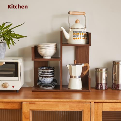 Aibiju Small Bookshelf for Small Space, Unique Cactus Bookcase, Kitchen Counter Shelf Desktop Organization, Light Walnut YD-DSR002LW - color: Light Walnut