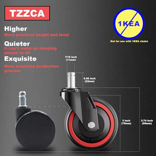 Office Chair Wheels Replacement Rubber Chair Casters Heavy Duty - color: Blacks