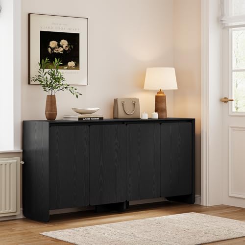 63" Sideboard Buffet Cabinet with Storage, Buffet Sideboard Cabinet with 4 Doors & Adjustable Shelves, Modern Coffee Bar Console Table for Living Room, Kitchen, Entryway (Black) - color: Black