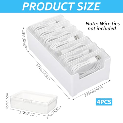 4 Set Cable Organizer Box with 28 Clear Switch Case Power Cord Organizer Desktop Cable Management Box Desktop Charger Cord Storage Organizer Box for Office Home Desk Accessories Stationery Supplies
