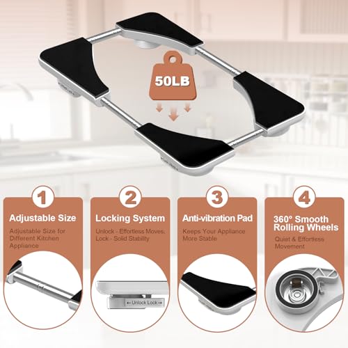 Adjustable Appliance Slider Tray - Expandable 6" x 11"- 11" x 20" | Sliding Tray for Kitchen Appliances - 360° Countertop Rolling Tray with Locking Brakes for Coffee Makers Mixers - size: 6" x 11" - 11" x 20" Rectangle