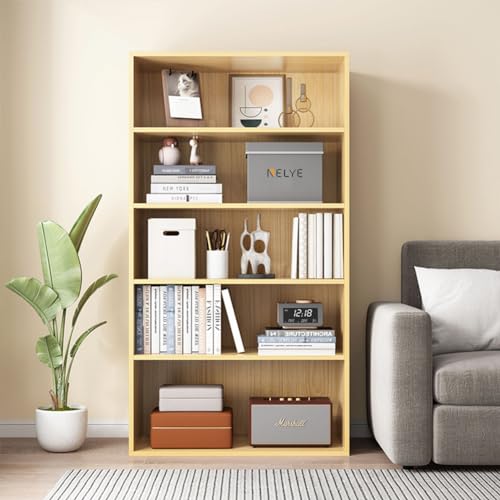 NELYE 5 Tier Open Shelf Bookcase, 23.62" x 9.53" x 52.17" in, Oak - color: Oak, size: 5-Tier