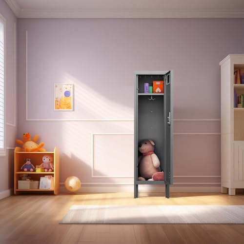 BUTISOW Metal Storage Locker with Lock & Card Slot Locker - Secure Lockable Door - Steel Locker for School, Office, Gym, Home - 54" H x 15" W x 15" D(1 Door, Grey) - color: Grey, size: 1 Door - (54" H x 15" W x 15" D)