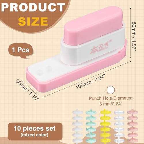 PATIKIL 5 Hole Paper Puncher, Hole Punch Binding Machine Spiral Coil Binder with 10Pcs 30 Ring Loose Leaf Binder Spines 5 Sheets Capacity for DIY Planner Scrapbook Office, Pink - color: Pink