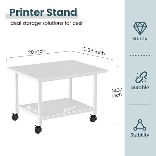 SwaaVee Printer Stand, 2-Tier Under Desk Printer Stand, Printer Cart with Wheels for Home, Office, Heavy-Duty Storage Shelf, White - color: White