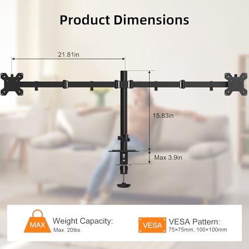 Pholiten Dual Monitor Stand for 2 Screens up to 42Inches - color: Black, size: Up to 42" Dual monitor mount