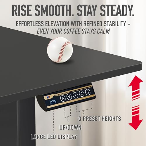 SHW 40 x 22 Electric Height Adjustable Sit to Stand Desk, Black | with Hanging Hooks and Cable Management, Black Frame and Black Top - color: Black, size: 40-Inch