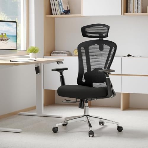 Farini Office Chair Ergonomic Desk Chair, High Back Computer Chair with Wheels, Home Sutdy Chair for Heavy People, Office Chair Adjustable Seat Depth, 3D Armrests and Adjustable Headrest, Black - color: Dark-black