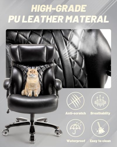 800LBS Big and Tall Office Chair for Heavy People, Extra Wide Seat and Adjustable Lumbar, Heavy Duty Executive Chair with High Back, Large Computer Desk Chair Comfortable for Home Office - color: Black
