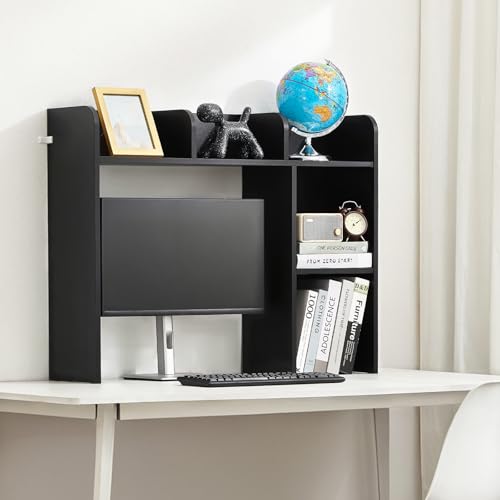 VEVOR Wood Desk Shelf, Desktop Bookshelf, Desk Storage Hutch with 6 Shelves, Office Countertop Organizer 3-Tier Display Rack, with Anti-Slip Feet Pads, for Office, Home & Dorm, Black - color: Black, size: 5 Shelves