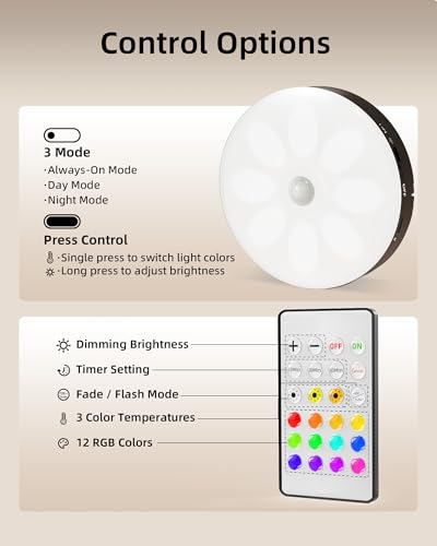 EZVALO RGB Under Cabinet Puck Lights with Remote, Motion Sensor Lights - color: Black