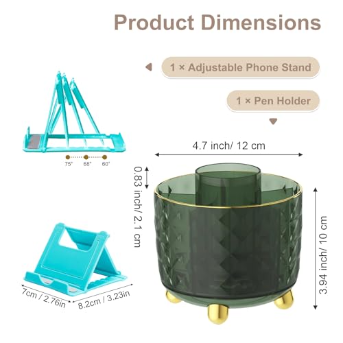 SAYEEC Pen Holder for Desk 6 Slots Rotating Makeup Brush Organizer Toothbrush Hairbrush Holder Versatile Desk Skincare Cosmetic Organizer Pencil Cup Pot Art Supply Caddy for Vanity Office, Dark Green