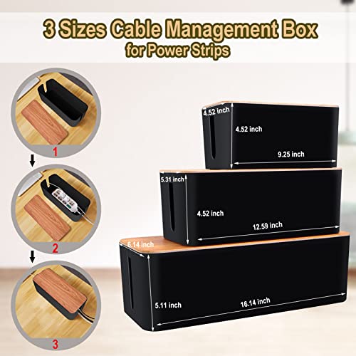 128PCS Cable Management Box 3Pack Cable Management Kit for Power Strip to Hide Wires,Cord Hider Boxes,Cord Box Safe ABS Material Wire Organizer of Cable Clips Sleeve for Home & Office, Black - color: Black