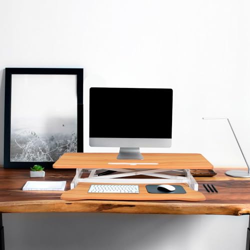 Standing Desk Converter 37 Inch – Height Adjustable Desk Riser with GasSpring Lift, Duals Screen Converter and Laptop Workstation, Sit Stand Ergonomic Riser with Wide Keyboard Tray for Offices (Wood) - color: Natural Wood
