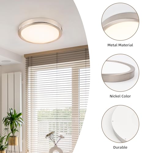 Hlite 9 Inch LED Flush Mount Ceiling Light,1800LM,4PacK,3CCT | 18W 3000K/4000K/5000K Selectable,Super Slim,Low Profile Round Ceiling Light Fixtures for Kitchen Bedroom Hallway,Nickel - color: Brush Nickel, size: 9 inch-4