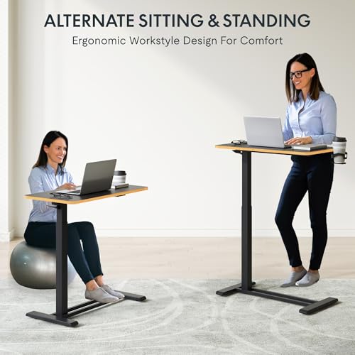 FLEXISPOT H7 28" Pneumatic Height-Adjustable Overbed Table with Wheels - color: Black Maple, size: Small